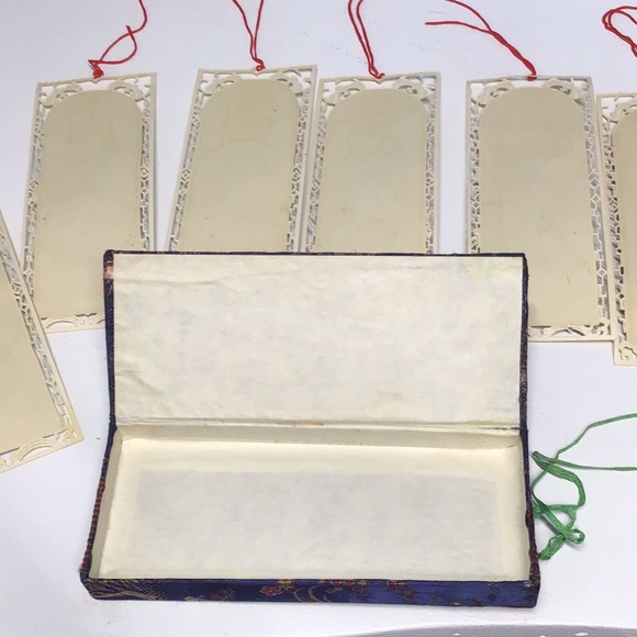 Antique Japanese handmade bookmark set satin boxed paper art box of 6 crafted - Picture 10 of 14